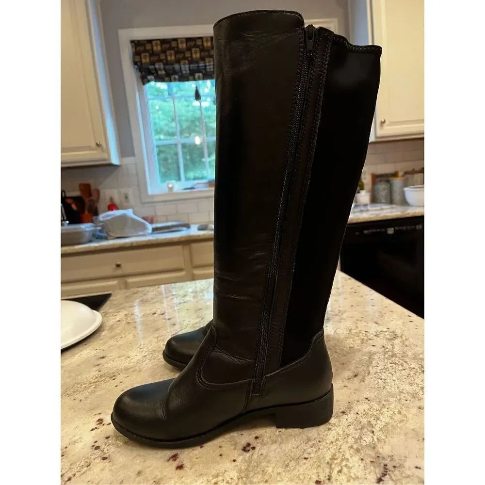 Report Black Faux Leather Back Stretch Studded Riding Boots sz 6 EUC - Picture 3 of 7